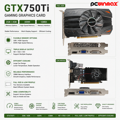 PCWINMAX Geforce GTX 750TI 4GB VGA DVI HD Single Fan Gaming Desktop Graphics Card