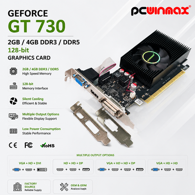 PCWINMAX Geforce GT 730 2GB 4GB DDR3 DDR5 Tarjeta gráfica de 64 bits HD+HD+DP Puertos de bajo perfil Tarjeta de video para PC