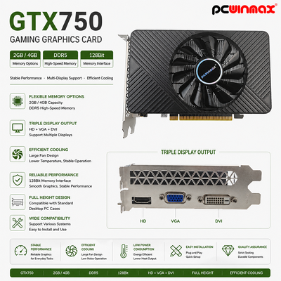 PCWINMAX Geforce GTX 750 Tarjeta gráfica de 4 GB DDR5 128 Bit DP HD DVI Salida Tarjeta gráfica PCIe x16
