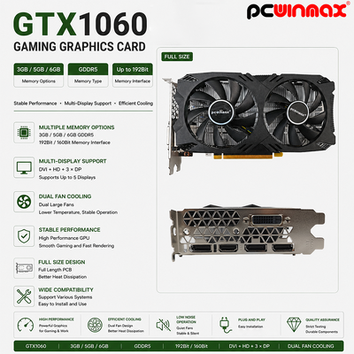 PCWINMAX OEM GeForce GTX 1060 5GB GDDR5 Tarjeta gráfica de juegos de 160 bits Dual ventiladores con tarjeta de vídeo de salida HD DP DVI
