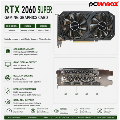 Tarjeta gráfica PCWINMAX RTX 2060 Super 8GB GDDR6 256Bit GPU de doble ventilador con trazado de rayos HD + 3DP para PC de juegos OEM al por mayor