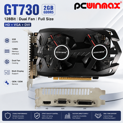 PCWINMAX Geforce GT 730 2GB DDR5 128 Bit tamaño completo GK108 Interfaz VGA+HD+DVI Tarjetas gráficas para juegos con doble ventilador